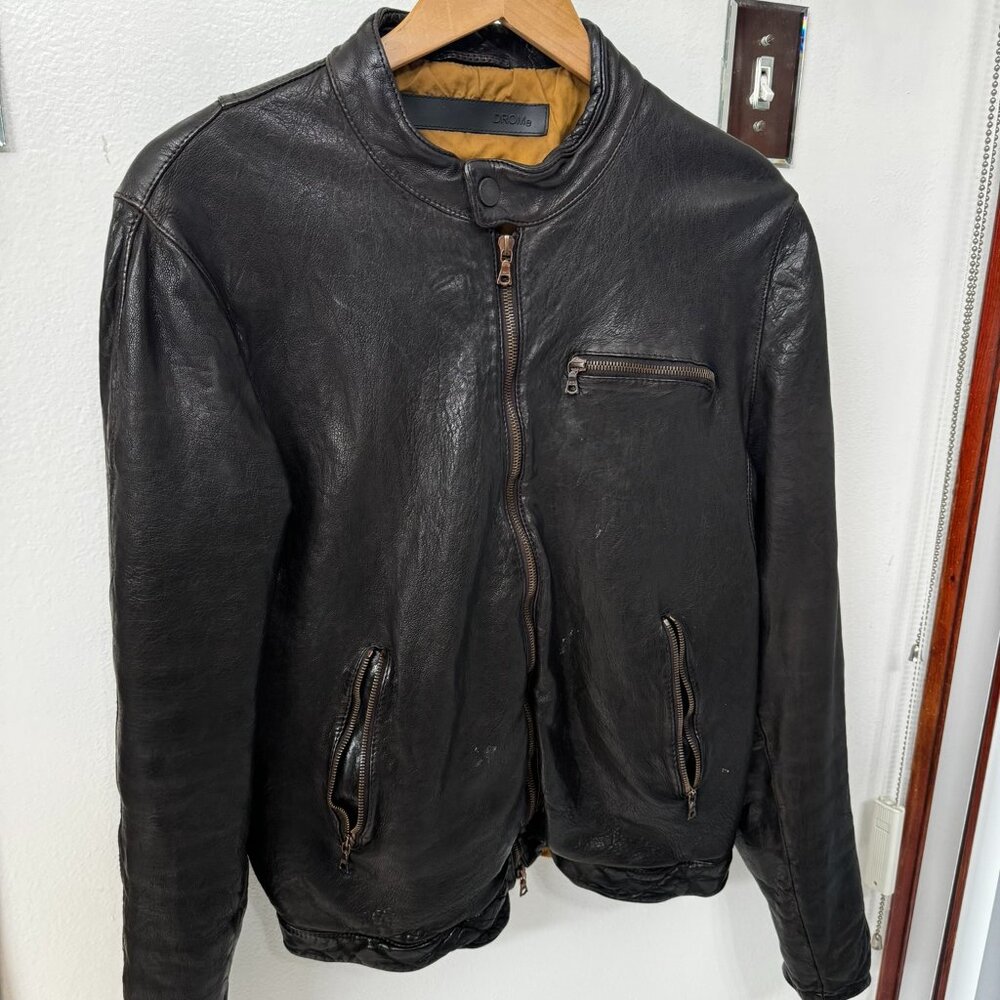 DROME BROWN/SLATE Lambskin Racer Jacket sz. L (fits Medium)